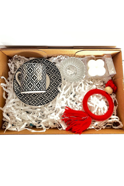 adin tasarım Single Person Cup Set 6 Pieces Christmas Coffee Cup Keychain Candle Snack Holder Gift Set Black