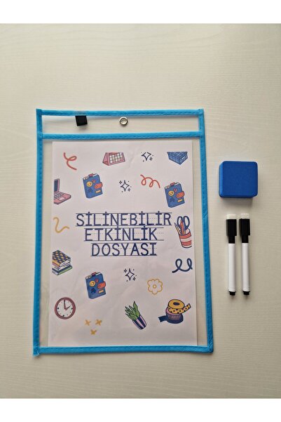 Hobi Kafe Blue Erasable Activity File for A4 Work Papers + 2 Pencils + Eraser