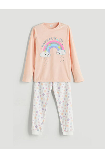 LC Waikiki Set de pijamale pentru fete LCW KidsPink cu gât de bicicletă