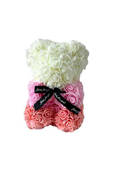 velve Ursulet Floral Teddy Bear Rainbow cu trandafiri din spuma hand-made, 25 cm, in cutie cadou, Corai