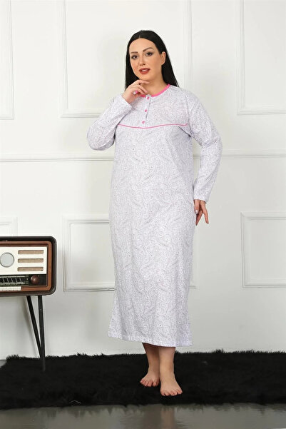 emosavm Fashion Plus Size Long Sleeve Fuchsia Mother Nightgown