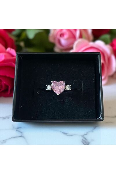 AYDA STORE خاتم فضي اللون مرصع بالحجر الوردي