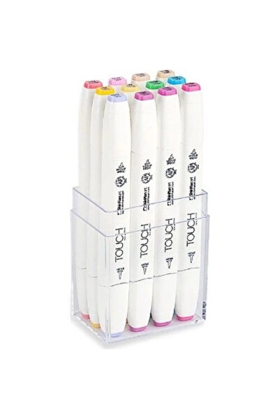 Genel Markalar Touch Twin Brush Marker Fırça Uçlu Marker Seti 12 Renk PASTEL RENKLER