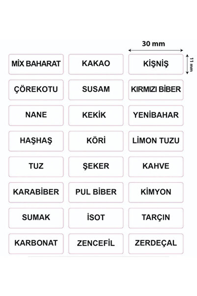 Genel Markalar 24 adet Baharatlık Etiketi Sticker Yapışkanlı Kavanoz Saklama ...