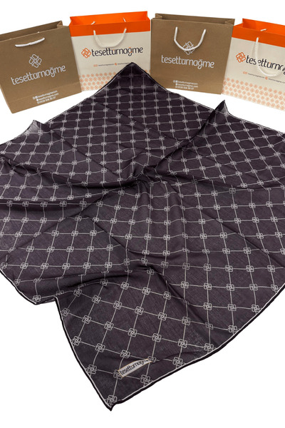 Tesettürnağme Eșarfă din bumbac moale TN2004 Monogram Bitter Brown-03