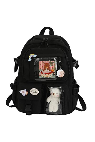 choice2 Black Students Backpack Large Capacity Grils Schoolbag Cartoon Korean Backpack Soild Color Travel