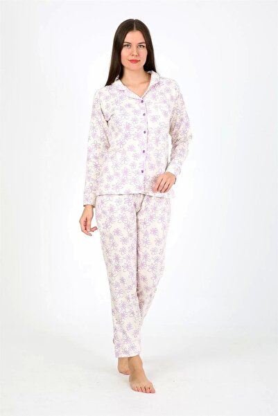 emosavm Fashion Women's Combed Cotton Long Sleeve Pajama Set Ecru