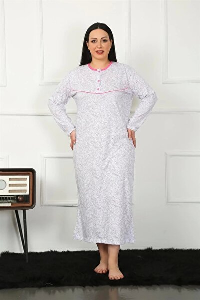 emosavm Fashion Plus Size Long Sleeve Fuchsia Mother Nightgown
