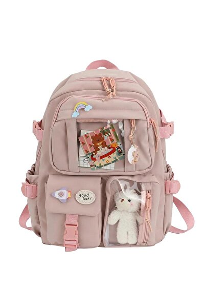 Choice1 Pink Students Backpack Large Capacity Grils Schoolbag Cartoon Korean Backpack Soild Color Travel