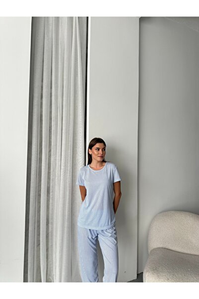 ELİBELLA Kadın Çizgili Pamuklu Likralı Pijama Takımı