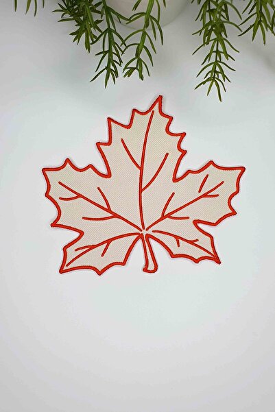 decofav Leaf Pattern Orange Embroidered Ecru Fabric Cocktail Napkin 1 Piece