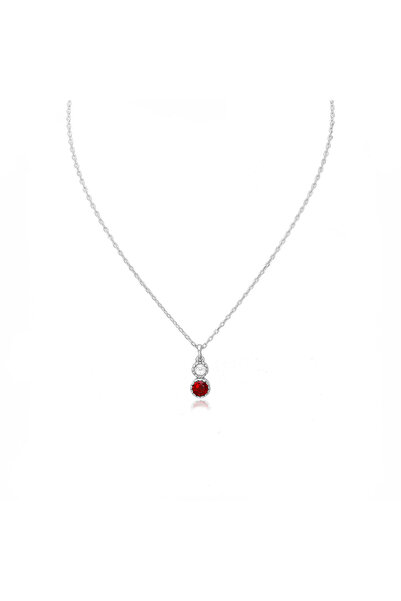 Silver berry Silver S925 Colier Double Solitaire decorat cu Topaz Alb și Granat