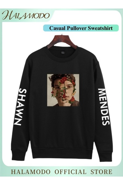 HALAMODO Unisex Casual Pullover Sweatshirt Tops with Printed Round Neck Long Sleeve Sweatshirt