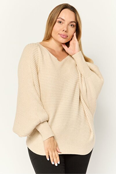 PİNK ROSE سترة نسائية محبوكة قصيرة برقبة قارب، لون الشوفان