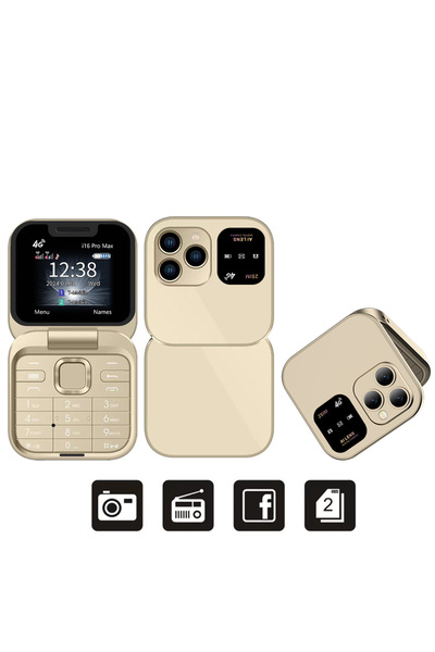 Choice هاتف محمول ذهبي 2025 SERVO i16 Pro 4G Mini Fold مزود بخاصية الاتصال السريع وقائمة سوداء ومصباح يدوي وتسجيل المكالمات 2 ثانية