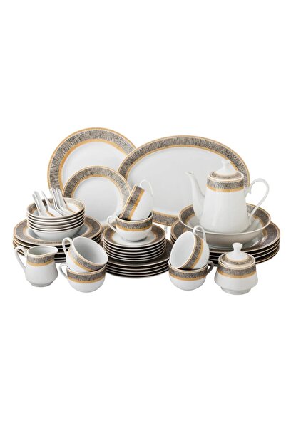 ORIAN Luxury 49-piece round porcelain dinner set for 6 people