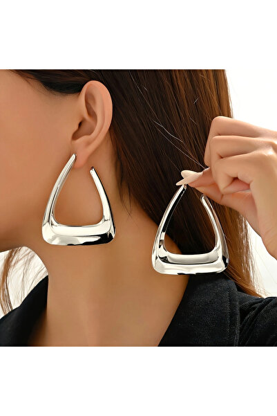Choice Silvery Exaggerated Irregular Geometric Hoop Earrings Fashion Simple Versatile Perfect Women's Daily