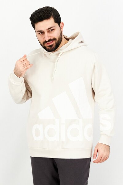 adidas Men Hooded Neck Brand Logo Long Sleeves Sweatshirt, Aluminum/White