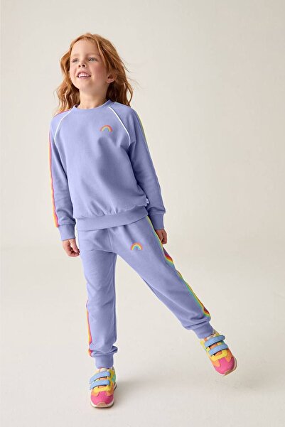 Minigimin Cicileri Costum pentru fetiță cu dungi cu broderie curcubeu - Liliac