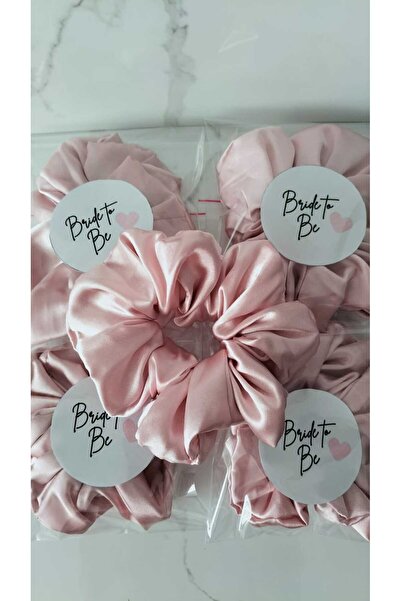 ShineByMe Bride To Be Nedime Scrunchie Lastik Simit Toka Saten Pudra Pembe 10...