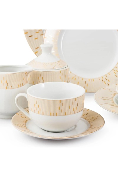 ORIAN 49-piece round porcelain dinner set with a decorative frame for 6 people