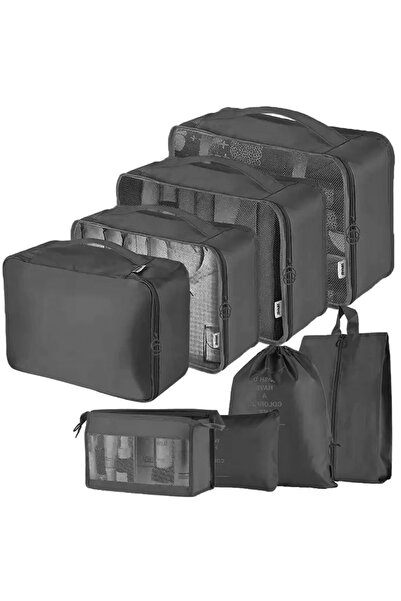 zola Set of 8 travel bag organizers, with zipper, different sizes, black