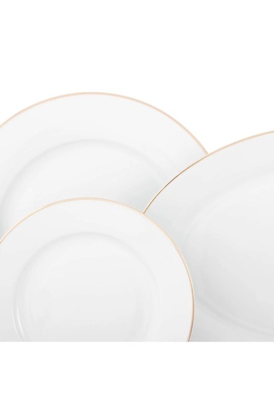 ORIAN 28-piece plain white porcelain dinner set with gold lines