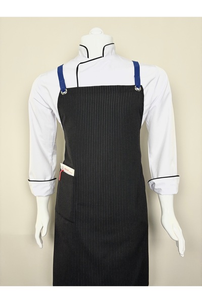 ADALILAR İŞ ELBİSELERİ مريلة مطبخ بحزام للرقبة للطهاة المحترفين والباريستا والمقاهي والمطاعم والنوادل والطهاة مع جيب (مخطط)