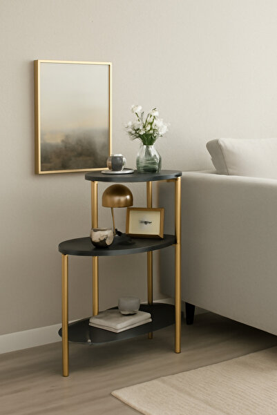 ORIAN Oval End Table with 3-Tier Storage Shelf