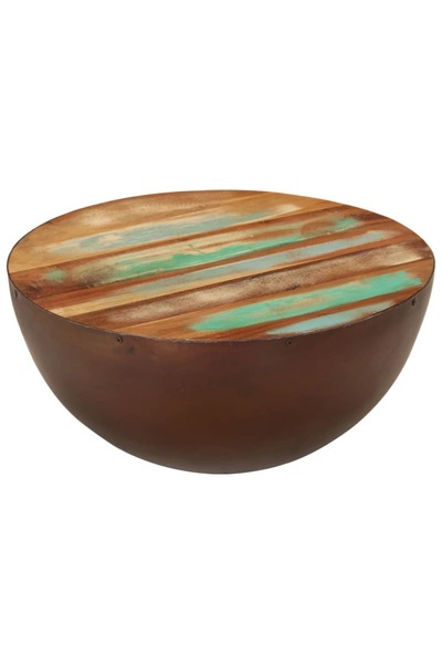 vidaxl طاولة قهوة على شكل وعاء، قطرها ٥٠ سم وارتفاعها ٢٤.٥ سم، مصنوعة من خشب صلب معاد تدويره