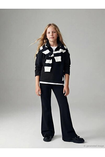 LC Waikiki Black Polo Neck Girls' Tracksuit Set (W5)
