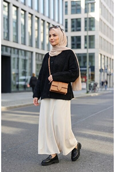 sefamerve Buttoned Scarf Fur Coat 6341-01 Black