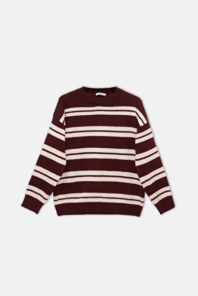 EBU Prive Γυναικείο πλεκτό πουλόβερ με ρίγες μπορντό