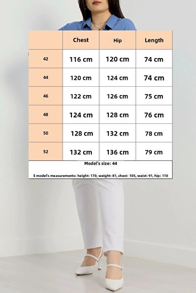 FOR ESRA BIG TREND Women's Large Size Solid Color Woven Viscose Shirt with Sleeves and Side Folds