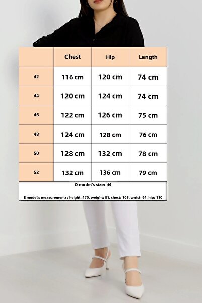 FOR ESRA BIG TREND Women's Plus Size Sleeve and Side Fold Woven Viscose Shirt