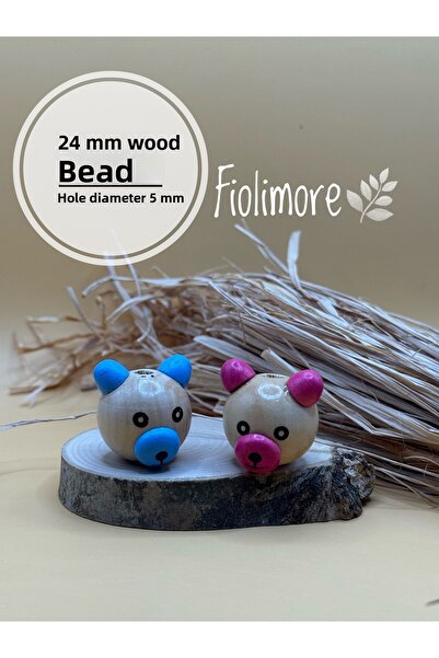 Fiolimore خرز على شكل دمية دب خشبية 24 مم (قطعتان) جودة أولى لسلسلة المفاتيح ...