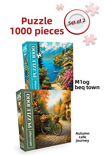 Neverland 2 Pcs 1000 Piece Puzzle - Mountain Lake Town and Autumn Cafe Journey