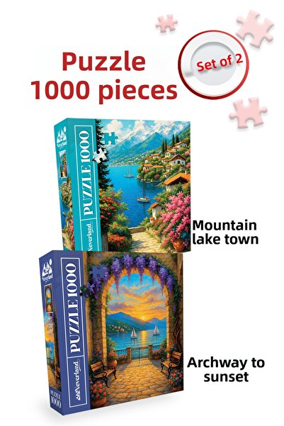 Neverland 2 Pieces 1000 Piece Puzzle - Günbatimina Arched Bridge and Mountain...