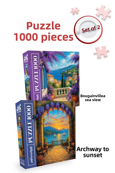 Neverland لغز مكون من 1000 قطعة - منظر بحري مع أزهار البيجونفيل ومشوار مقوس ع...