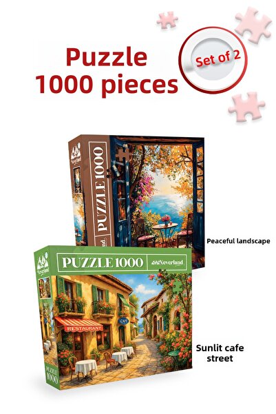 Neverland 2 Pcs 1000 Piece Puzzle - Peaceful Landscape and Sunny Cafe Street