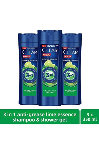 Clear شامبو وجل استحمام 3 في 1 للرجال مضاد للزيوت بخلاصة الليمون 350 مل × 3