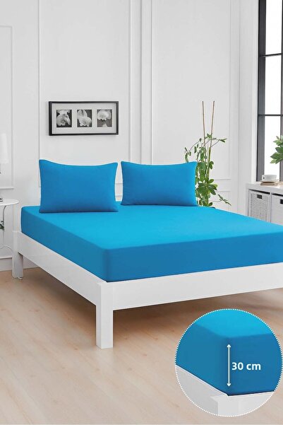 Mislina Home Mirava Premium 100% Cotton Combed Elastic Single Bed Sheet Set (Includes 1 Pillowcase) Turquoise