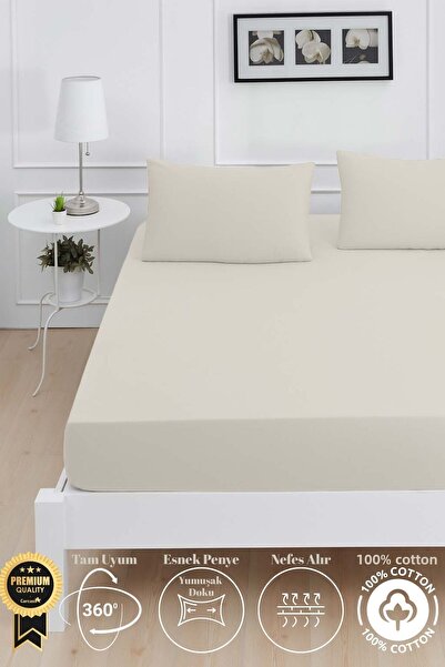 Mislina Home Mirava Premium 100% Cotton Combed Elastic Single Bed Sheet Set (Includes 1 Pillowcase) Light Gray