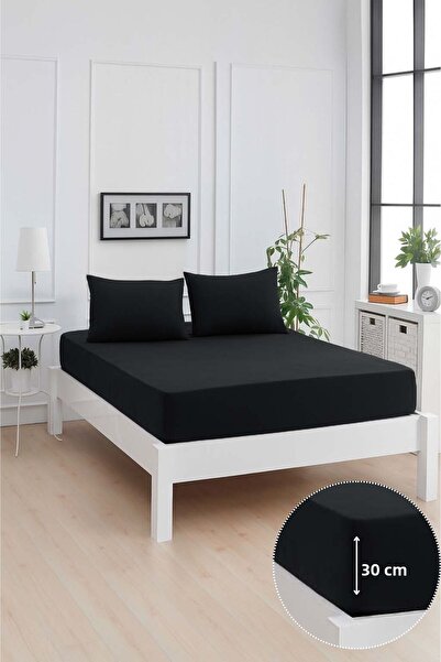 Mislina Home Mirava Premium 100% Cotton Combed Elastic Single Bed Sheet Set (Includes 1 Pillowcase) Black