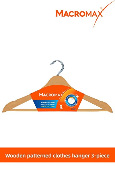 MACRO MAX Wooden Patterned Clothes Hanger Set of 3