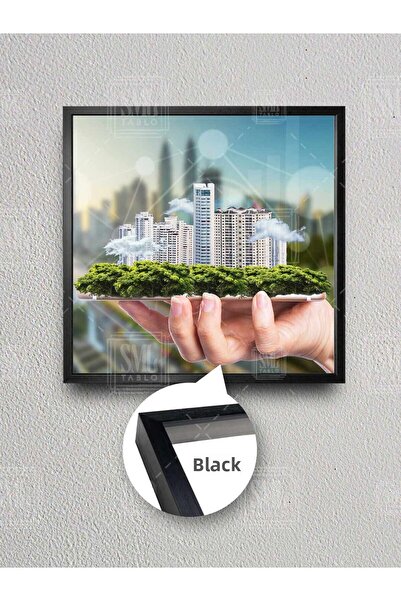 SML TABLO Τέχνη σε καμβά με κορνίζα, τετράγωνη, με θέα στην πόλη, για διακόσμηση γραφείου ακινήτων, ακινήτων προμηθειών και ακινήτων προσφορών