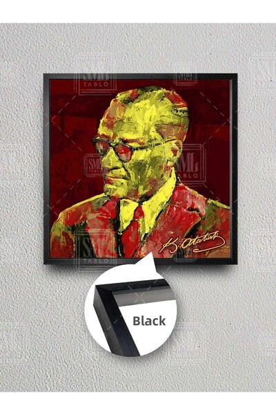 SML TABLO Tablou pătrat pe pânză, înrămat, cu ilustrație semnată de Mustafa Kemal Atatürk, galben roșu