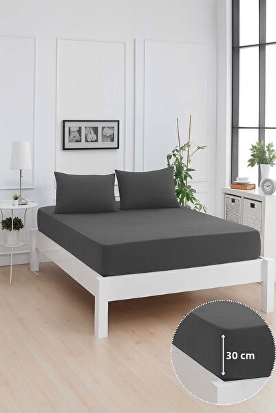 Mislina Home Mirava Premium 100% Cotton Combed Elastic Single Bed Sheet Set (Includes 1 Pillowcase) Anthracite