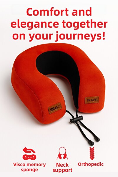 Viscofoam Lux Orthopedic Travel Pillow - Visco Neck Support |   Red Ergo Travel