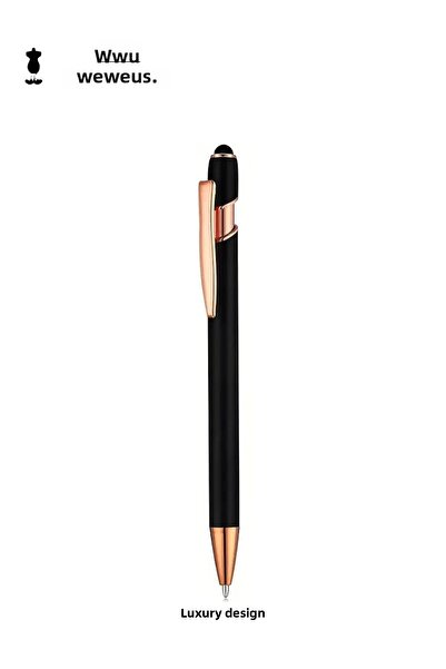 Weweus قلم حبر جاف فاخر بتصميم أسود مسطح مع تفاصيل وردية